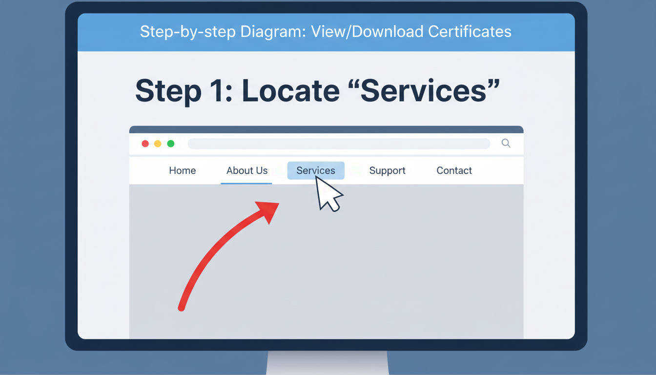 how to download GST certificate - step-by-step diagram showing the mouse cursor path: Services > User Services > View/Download Certificates