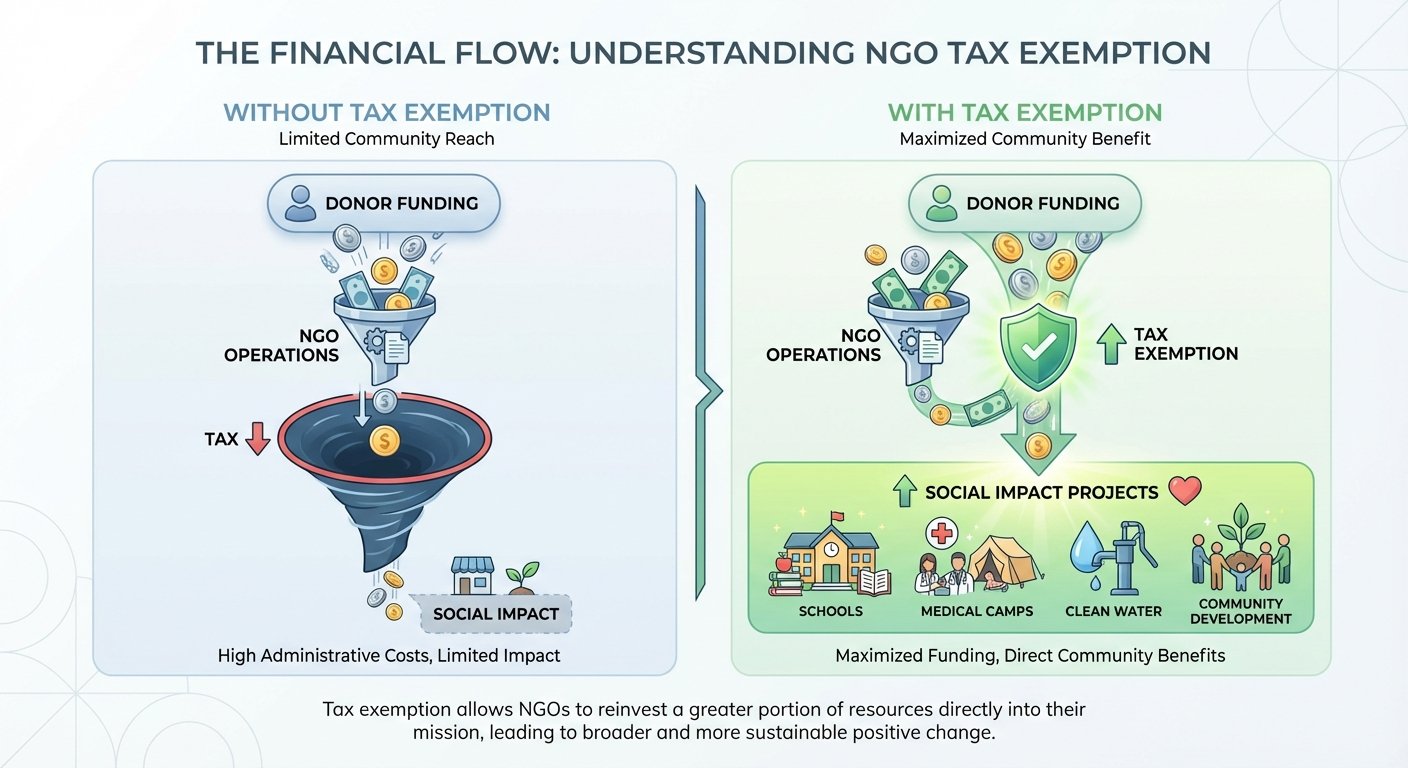 NGO Tax Exemption India: 7 Steps to Save Money (2025) 1 Infographic showing financial benefits of NGO tax exemption India