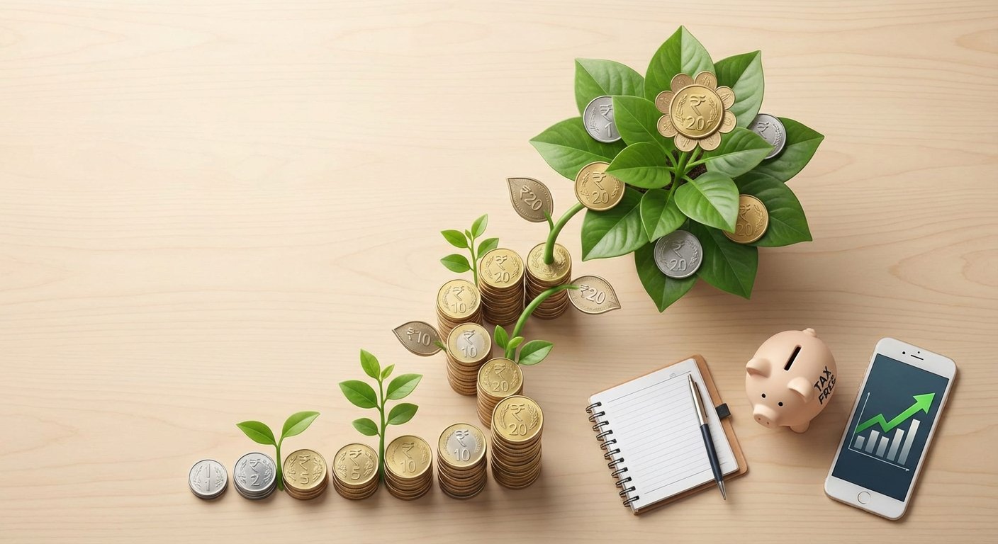 Growing stack of Indian rupee coins representing tax saving investments India growth