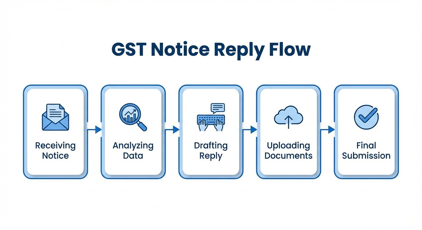 GST Notice Reply Process: 7 Steps to Master It (2025 Guide) 1 Flowchart of GST notice reply process steps
