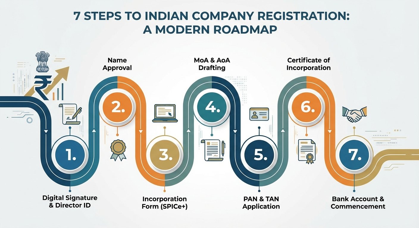 Roadmap infographic for startup company registration India process