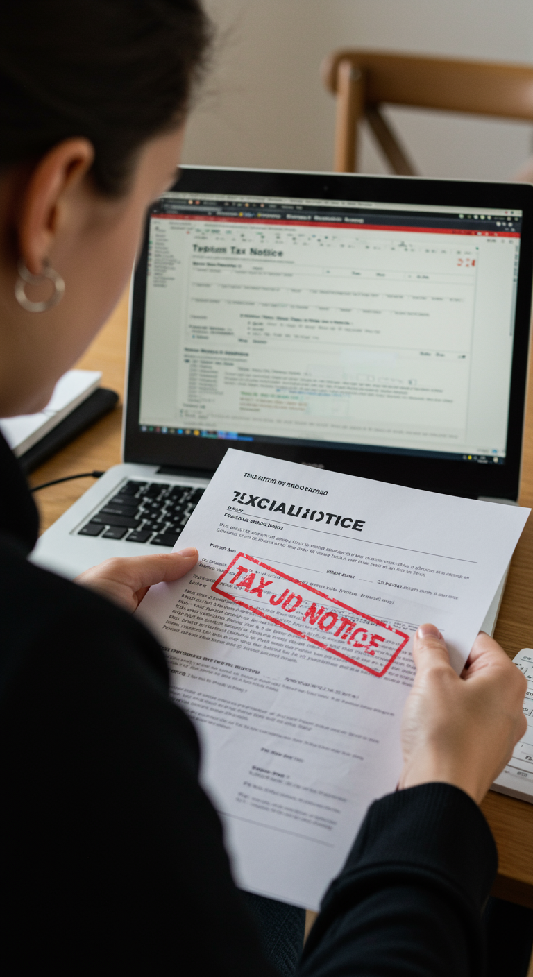 A person reviewing an income tax department notice for the year 2026.