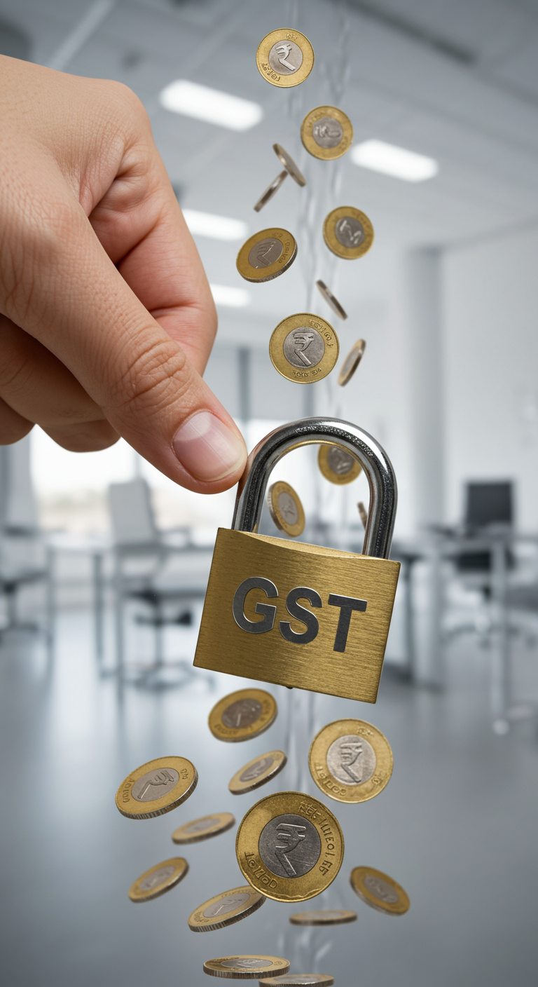 A hand unlocking a padlock with 'GST' on it, symbolizing unlocking tax savings.