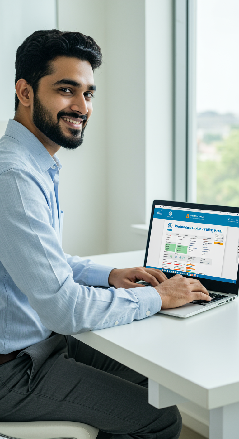 A person confidently preparing to file their 2026 income tax return online.