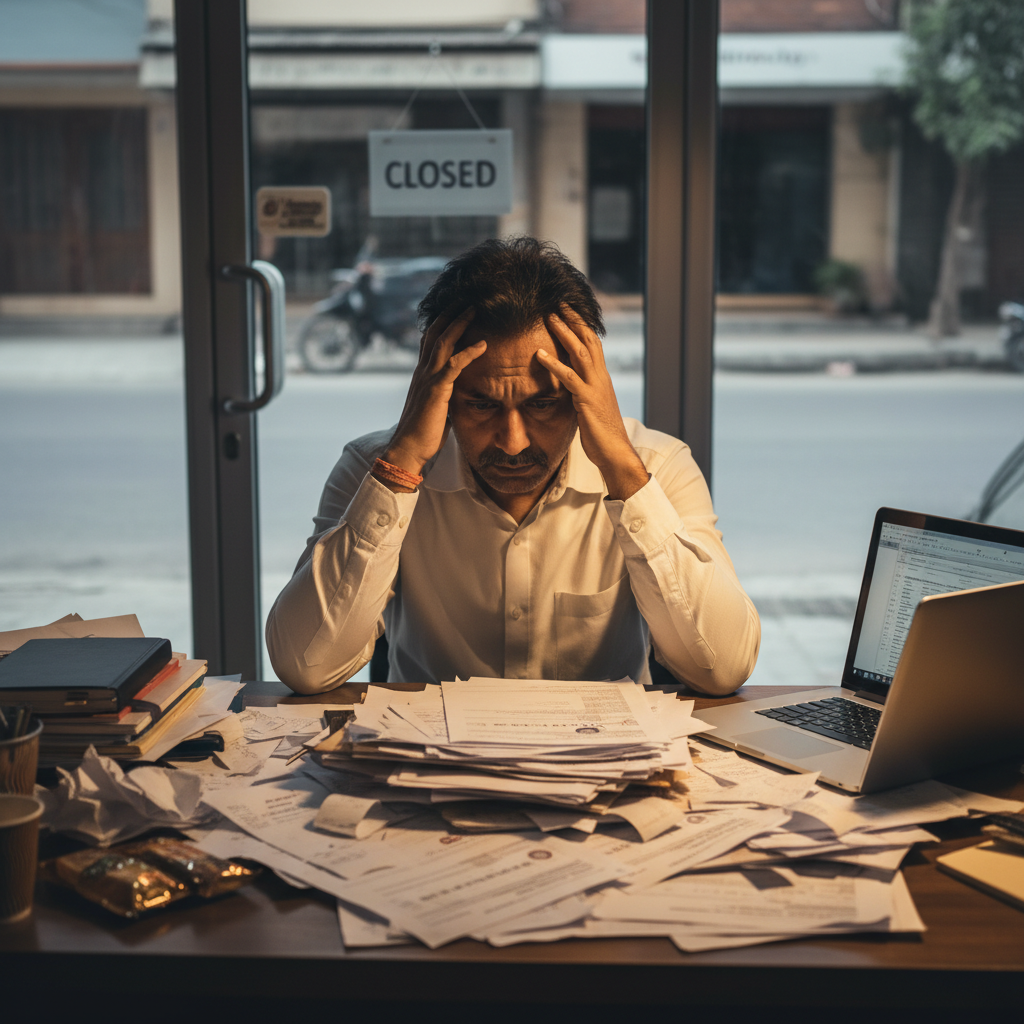 Business owner reviewing tax forms before closing their business.