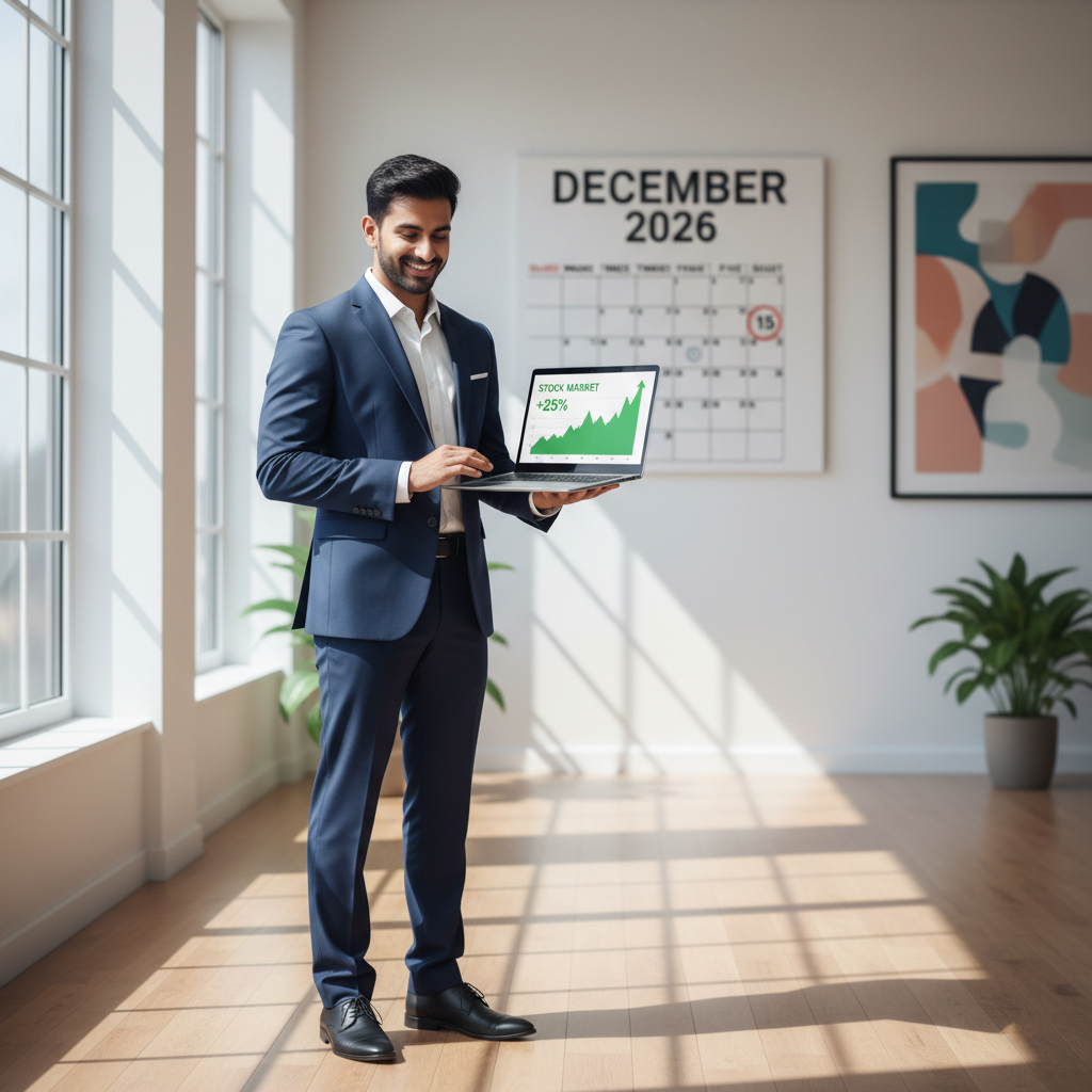 Indian founder in a modern office reviewing business growth in 2026.