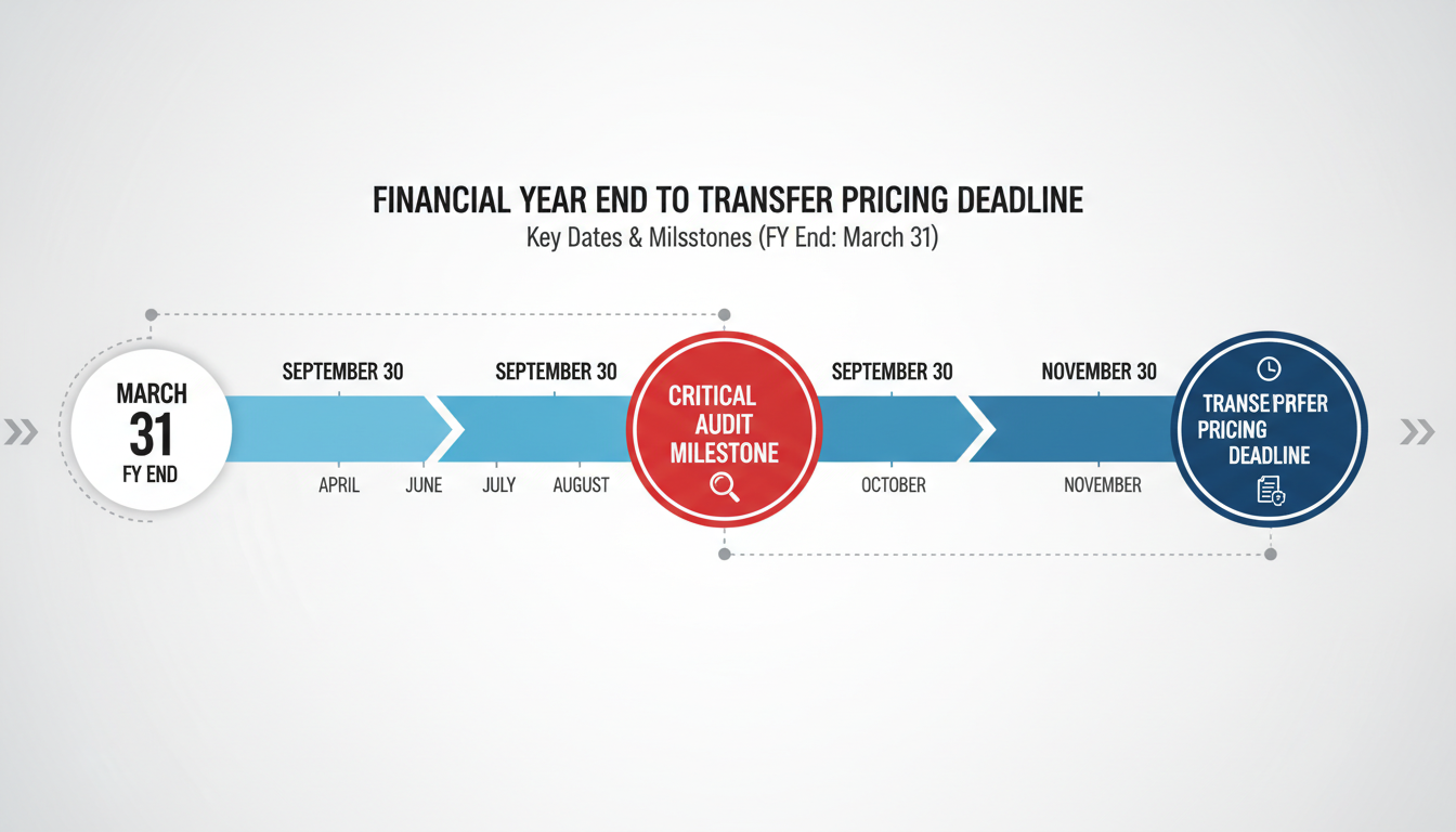 Audit Last Date 2026: The Ultimate Compliance Calendar & Guide 1 Audit Last Date 2026 - detailed timeline infographic showing the progression from March 31st FY end to November 30th transfer pricing deadline, highlighting September 30th as the critical audit milestone