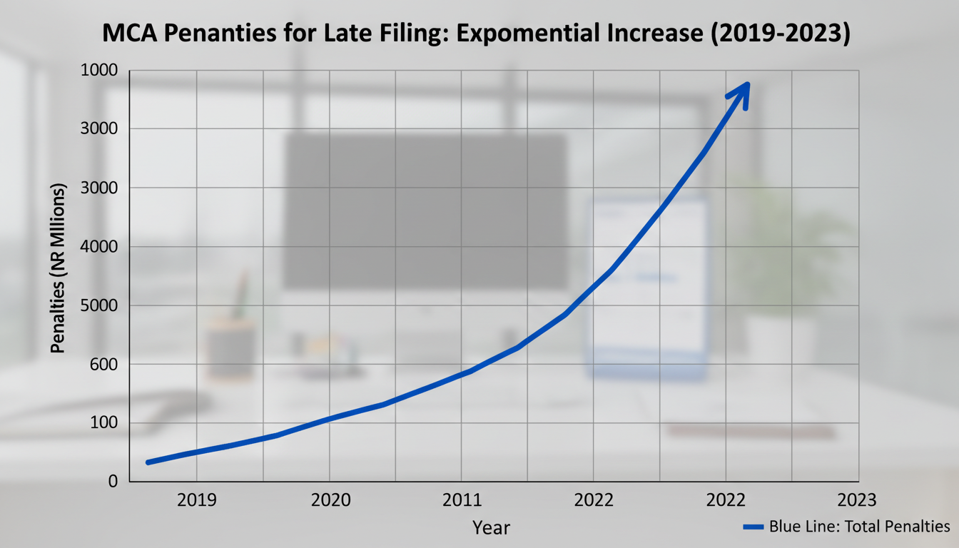 DPT 3 Form Filing Guide 2026: 9 Critical Compliance Steps & Rules 3 DPT 3 Form - data trend graph showing the exponential increase in MCA penalties for late filing over the last 5 years