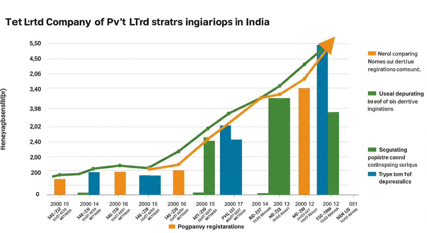 Pvt Ltd Company - A data trend graph showing the increasing number of Pvt Ltd company registrations in India over the last 5 years, highlighting its popularity among startups.