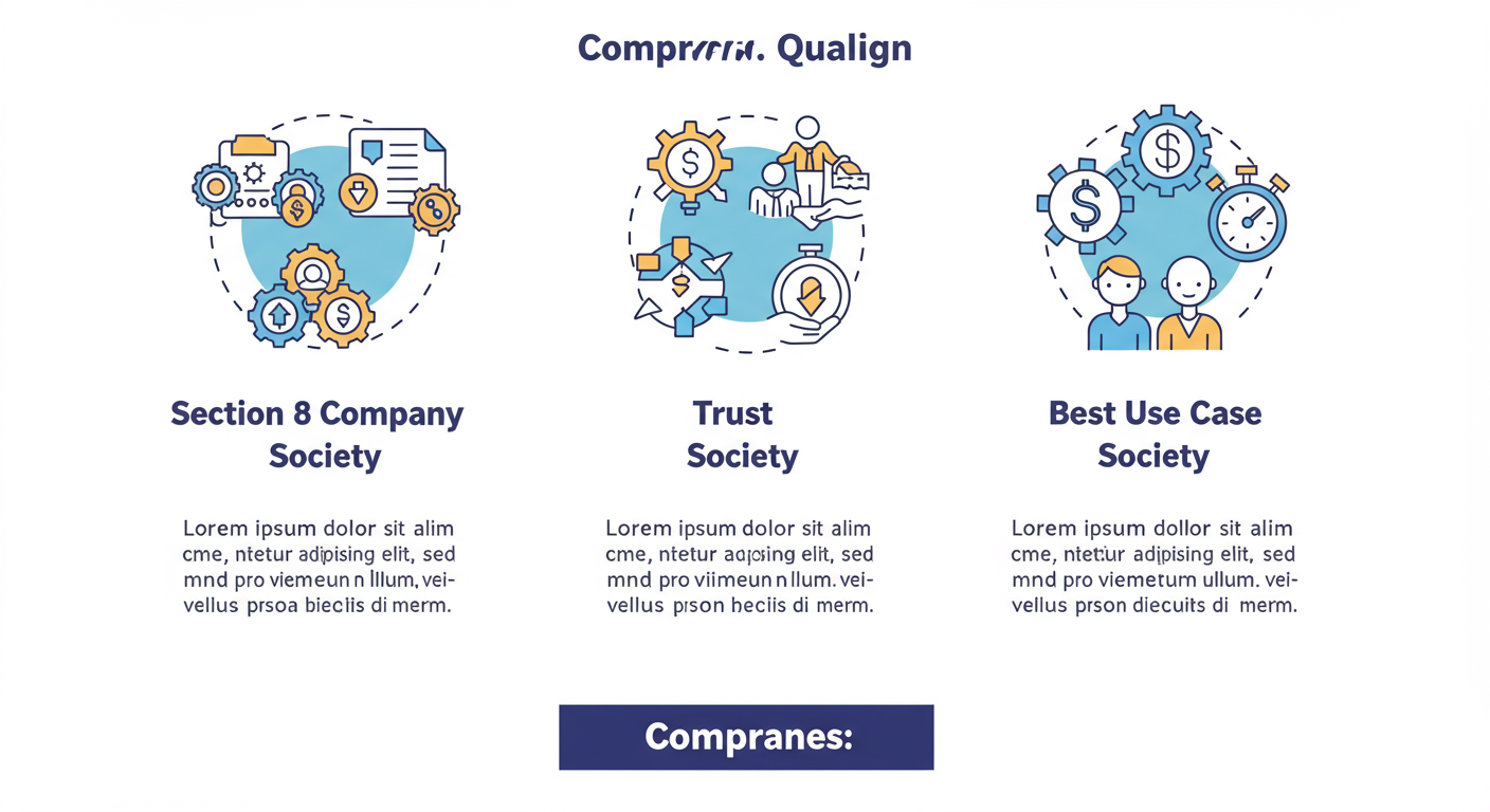 Section 8 Company Registration - High-quality infographic visually comparing Section 8 Company, Trust, and Society on key parameters like 'Credibility', 'Compliance Level', 'Funding Access', and 'Best Use Case'.