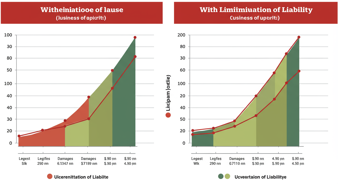 Liability Clause Location: 7 Places You're Ignoring in 2026 3 liability clause location - Data visualization chart comparing the potential financial risk with and without a limitation of liability clause in a business contract scenario, showing a huge gap in uncovered losses.