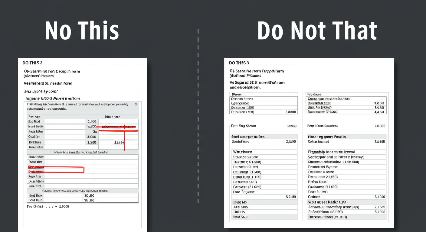 Form DPT 3 Filing in 2026: Your Ultimate Guide to Avoid Penalties 3 Form DPT 3 filing - A simple 'Do this, Not that' comparison graphic. 'Not this' shows a screenshot of a DPT-3 form with mismatched figures highlighted in red. 'Do this' shows the same form with figures that correctly match a balance sheet snippet.