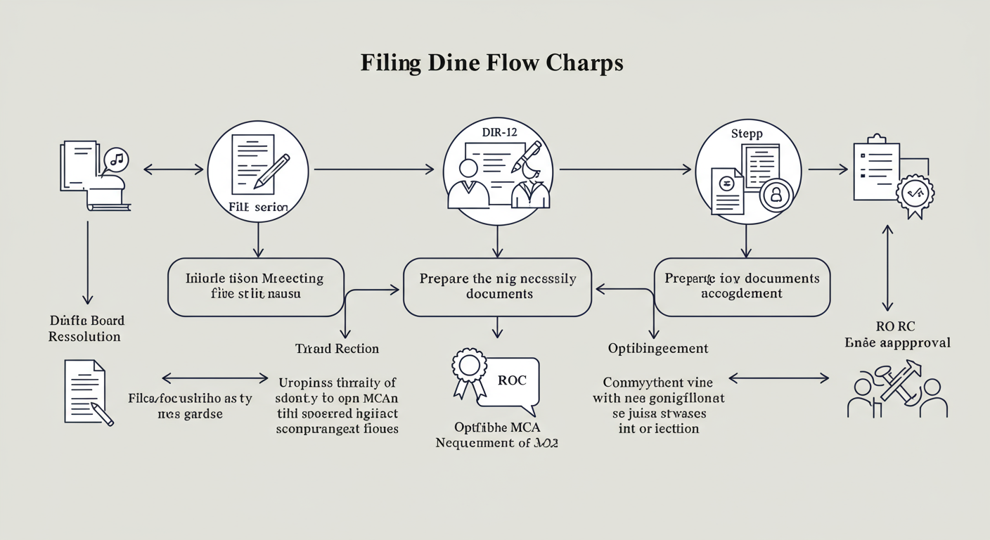 How to File DIR-12 Form in 2026: A Step-by-Step Expert Guide 1 DIR-12 Form - Professional minimalist flowchart showing the 7-step workflow for filing the DIR-12 form, from board meeting to ROC approval.