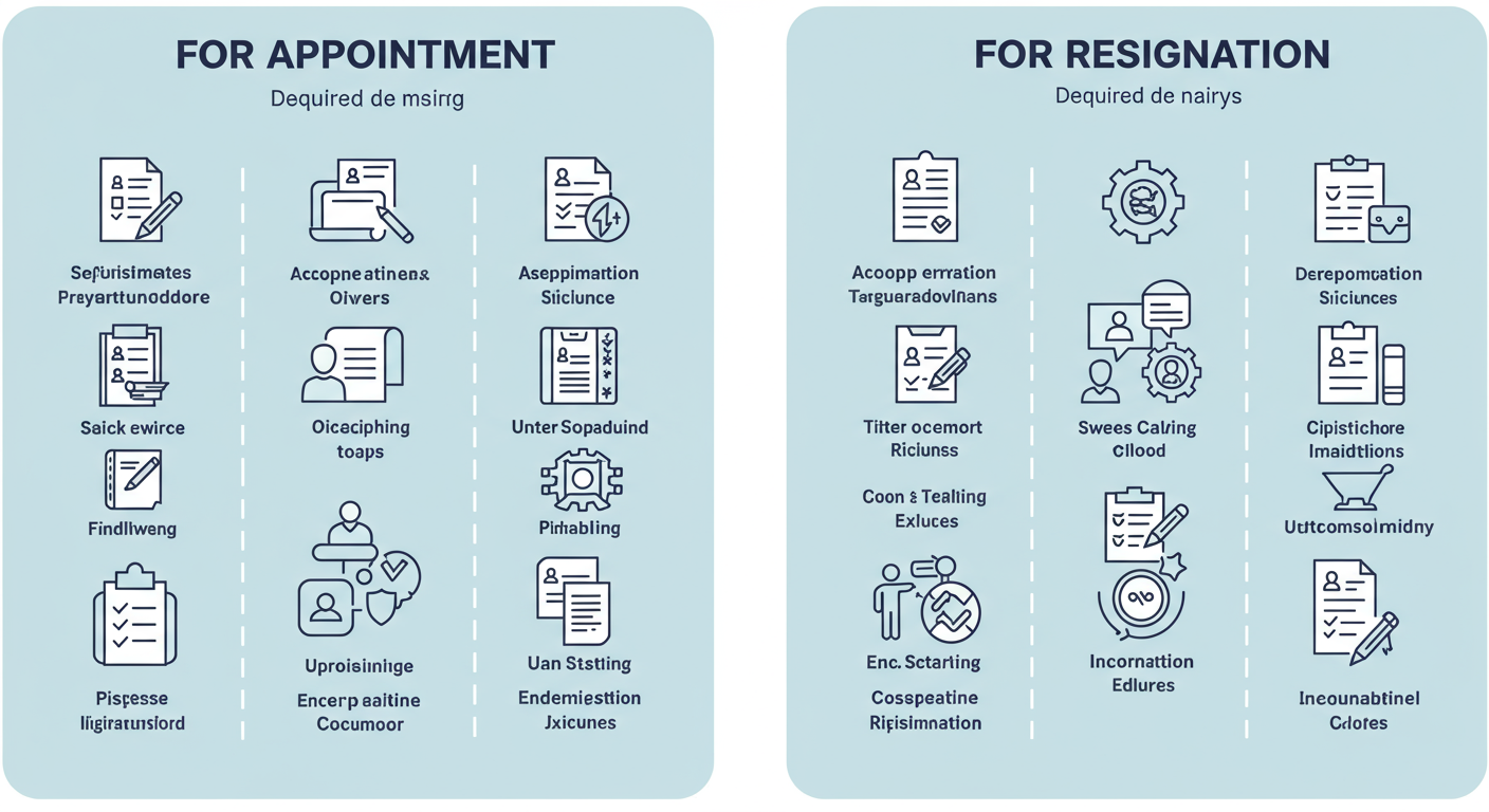 How to File DIR-12 Form in 2026: A Step-by-Step Expert Guide 2 DIR-12 Form - Detailed comparison table as a high-quality graphic, with two columns 'For Appointment' and 'For Resignation', showing required documents with icons.