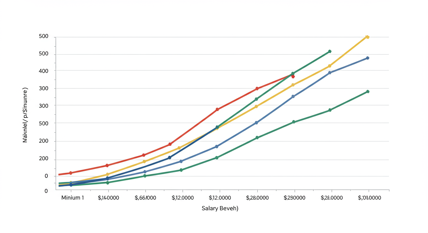 Salary Structure Explained 2026: A Guide to CTC & Take-Home Pay 2 Salary Structure - A clean, professional graph showing overlapping salary bands for different job levels (e.g., Level 1, Level 2, Level 3), each with a clear minimum, midpoint, and maximum line.