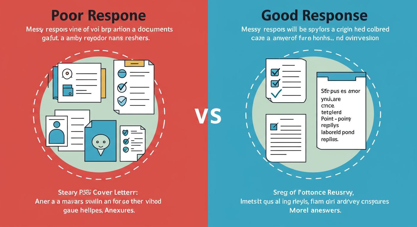 Income Tax Scrutiny Assessment 2026: A Step-by-Step Guide 3 Income Tax Scrutiny Assessment - A high-quality graphic comparing a 'Poor Response' (messy, unorganized documents, vague answers) vs. a 'Good Response' (a single PDF with a clear cover letter, point-by-point replies, and labeled annexures).