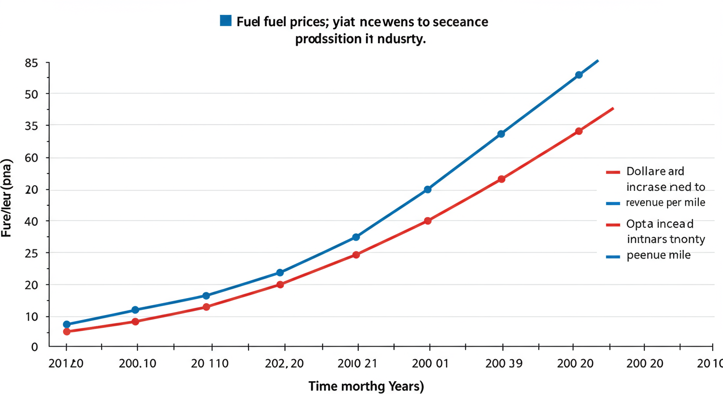 start a transport business - A simple data trend graph showing the relationship between rising fuel costs and the required increase in revenue-per-mile to maintain profitability.