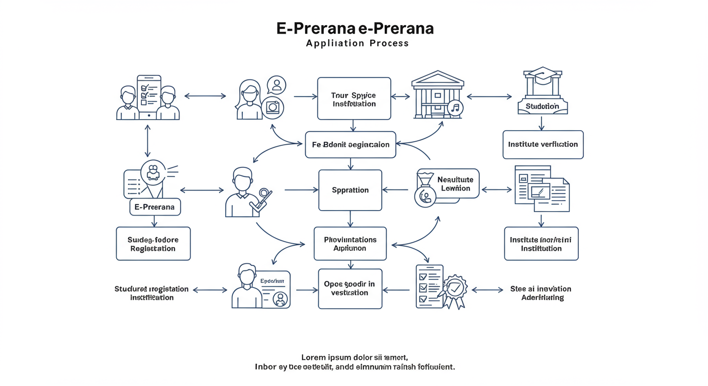 e Prerana Scholarship 2026: The Ultimate Guide to Apply 2 e Prerana Scholarship - Professional minimalist flowchart showing the 7-step e Prerana application process, from 'Student Registration' to 'Institute Verification'.
