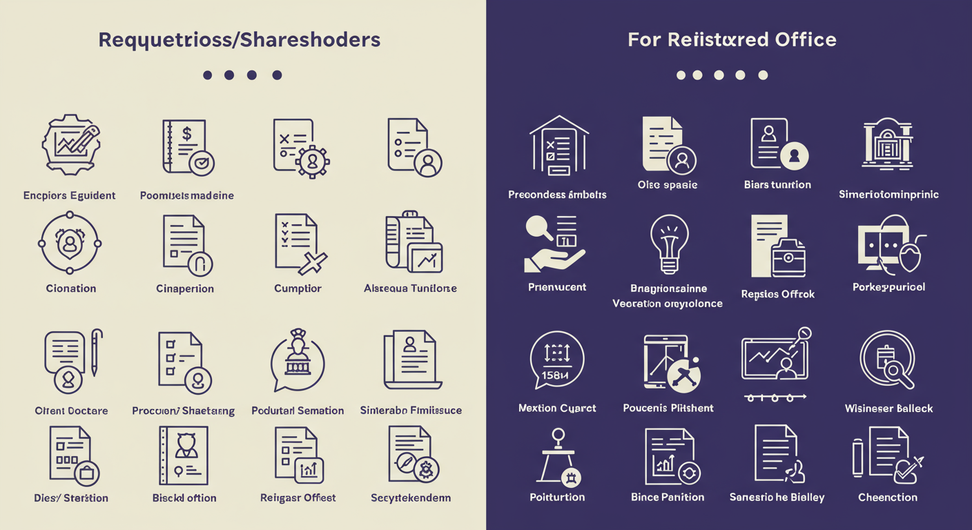 Pvt Ltd Company Registration in India: The 2026 Founder's Playbook 2 Pvt Ltd company registration - Clean, modern infographic visually separating the required documents into two columns: 'For Directors/Shareholders' and 'For Registered Office', using icons for each document type.