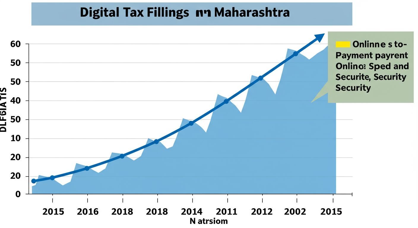 Maharashtra PT Payment - A data trend graph showing the increasing number of digital tax filings in Maharashtra over the last 5 years, with a callout highlighting the benefits of online payment.