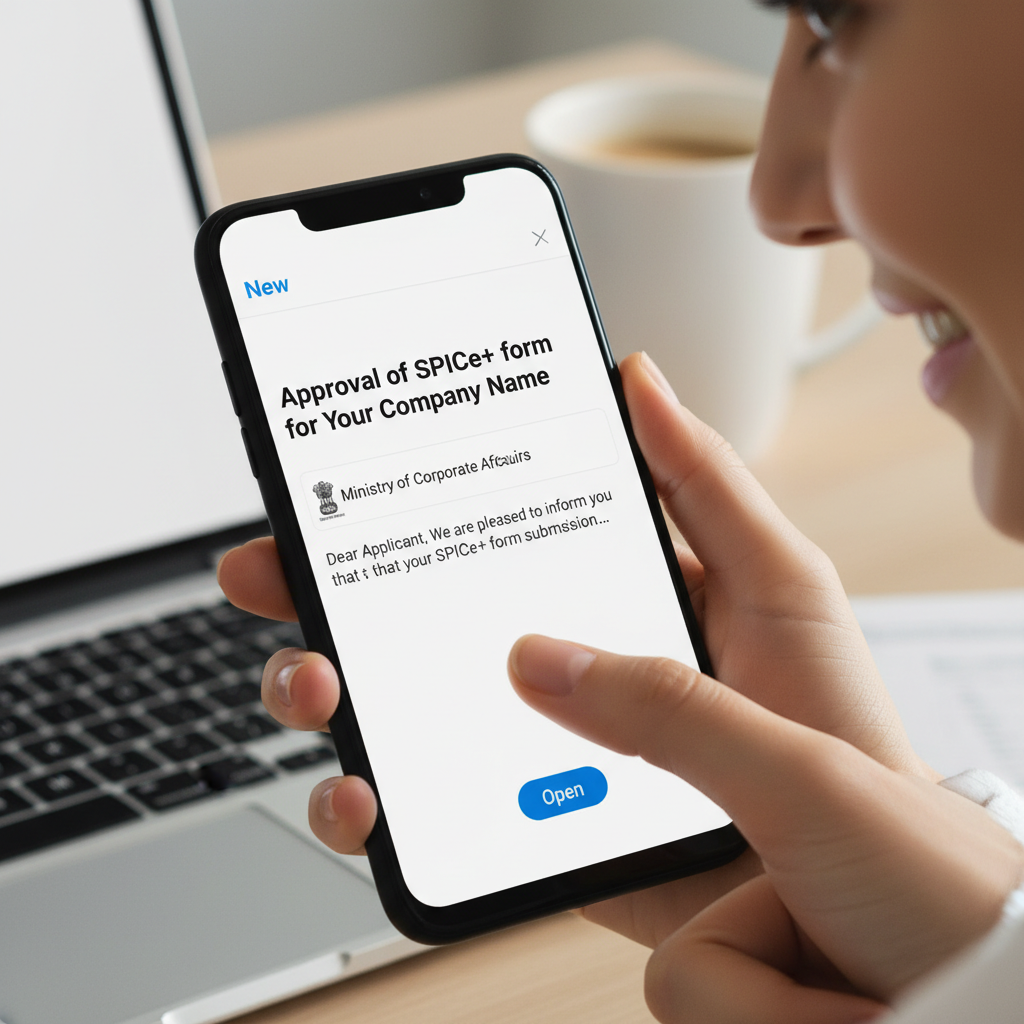 A smartphone displaying a company approval email notification.