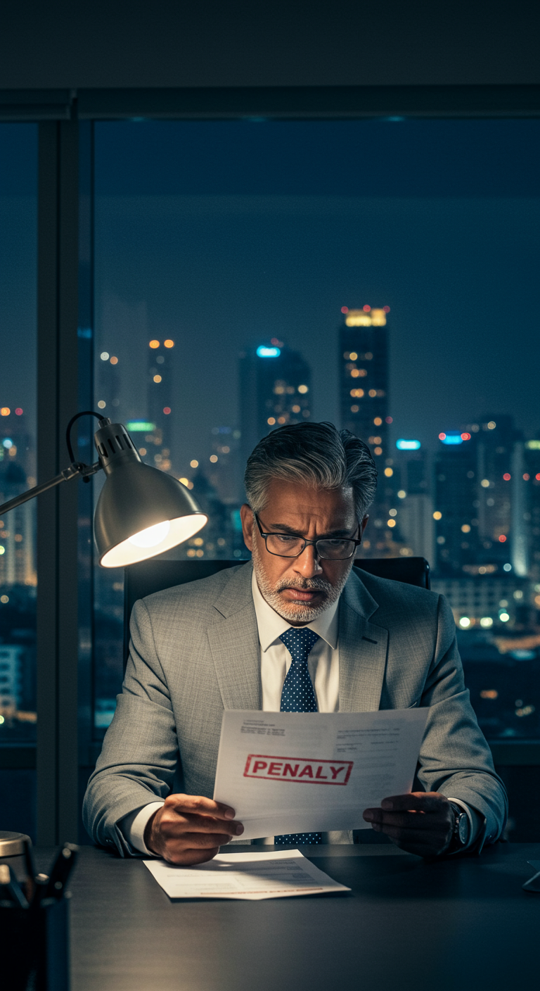 Business owner looking stressed while reading a penalty notice from the ROC.