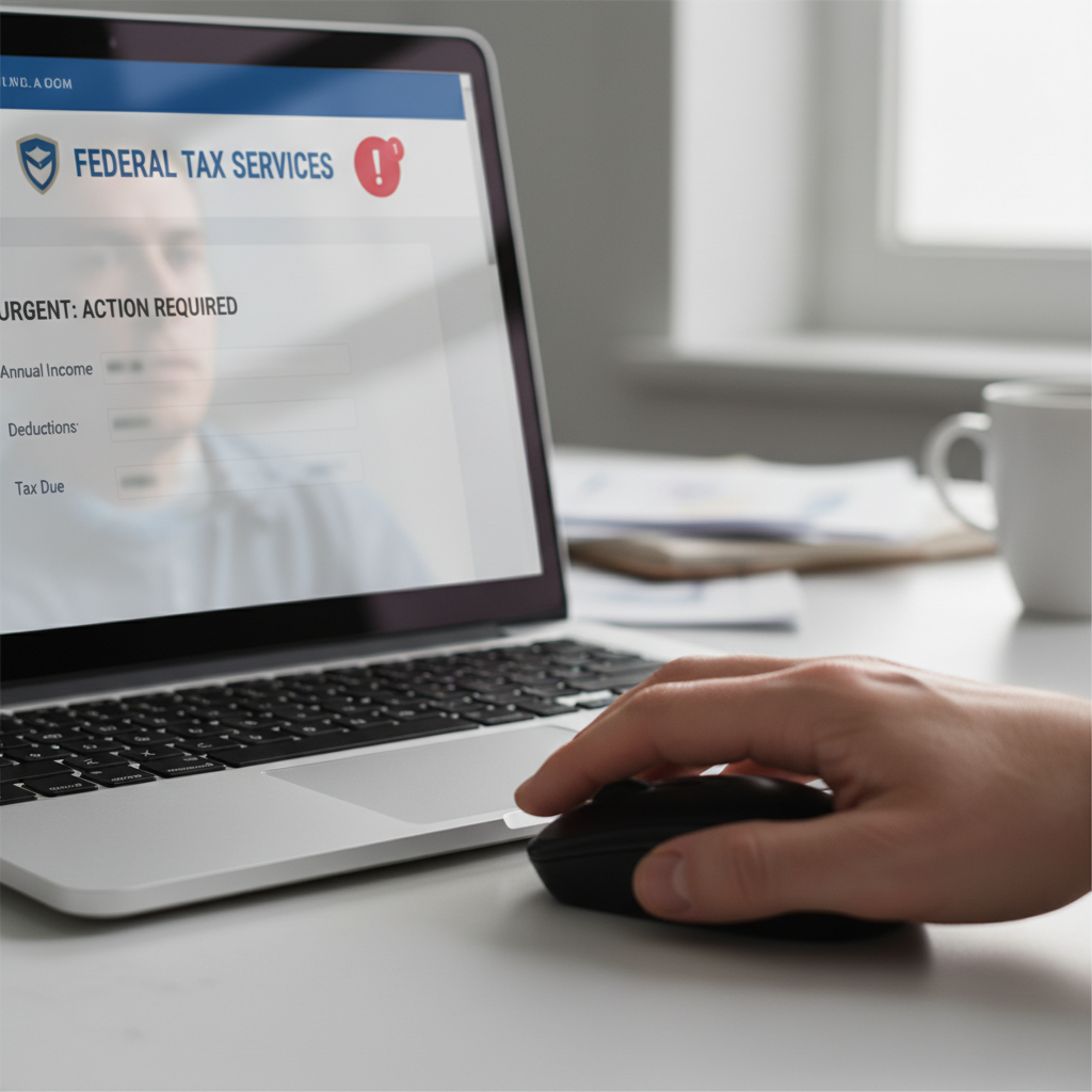 Anxious person looking at a red notification on a GST tax portal on a laptop screen.