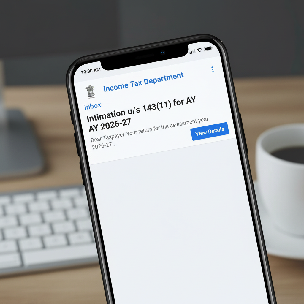 Smartphone displaying an official tax notification email for 2026.