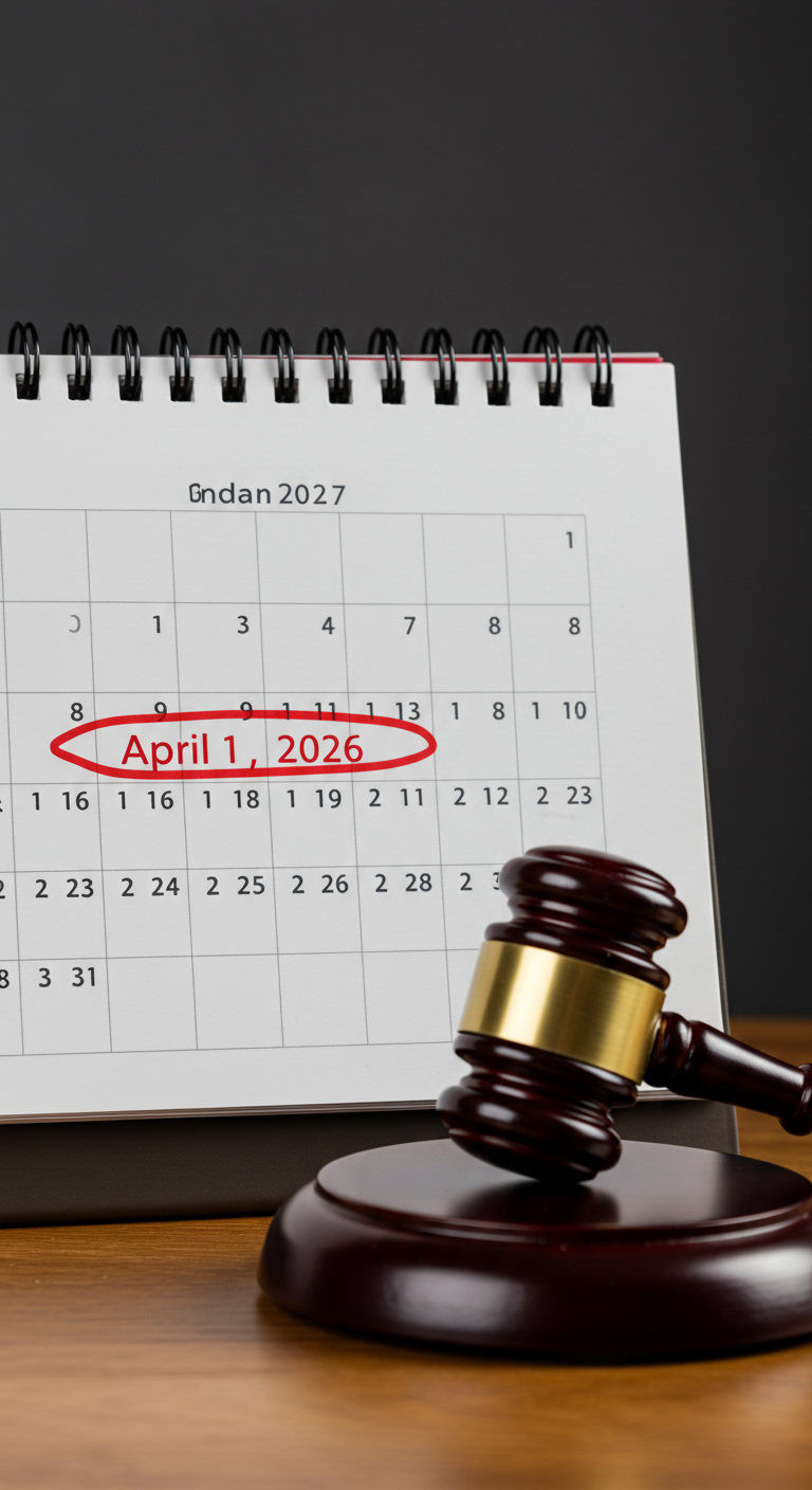 Calendar showing April 1, 2026, circled, signifying the start date of the new Income Tax Act.