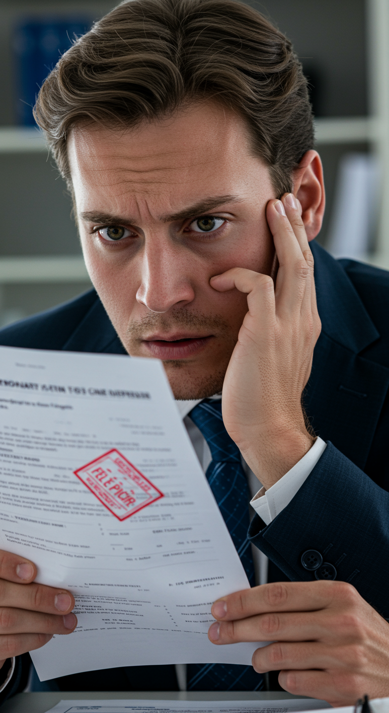 Worried business owner looking at a tax notice.