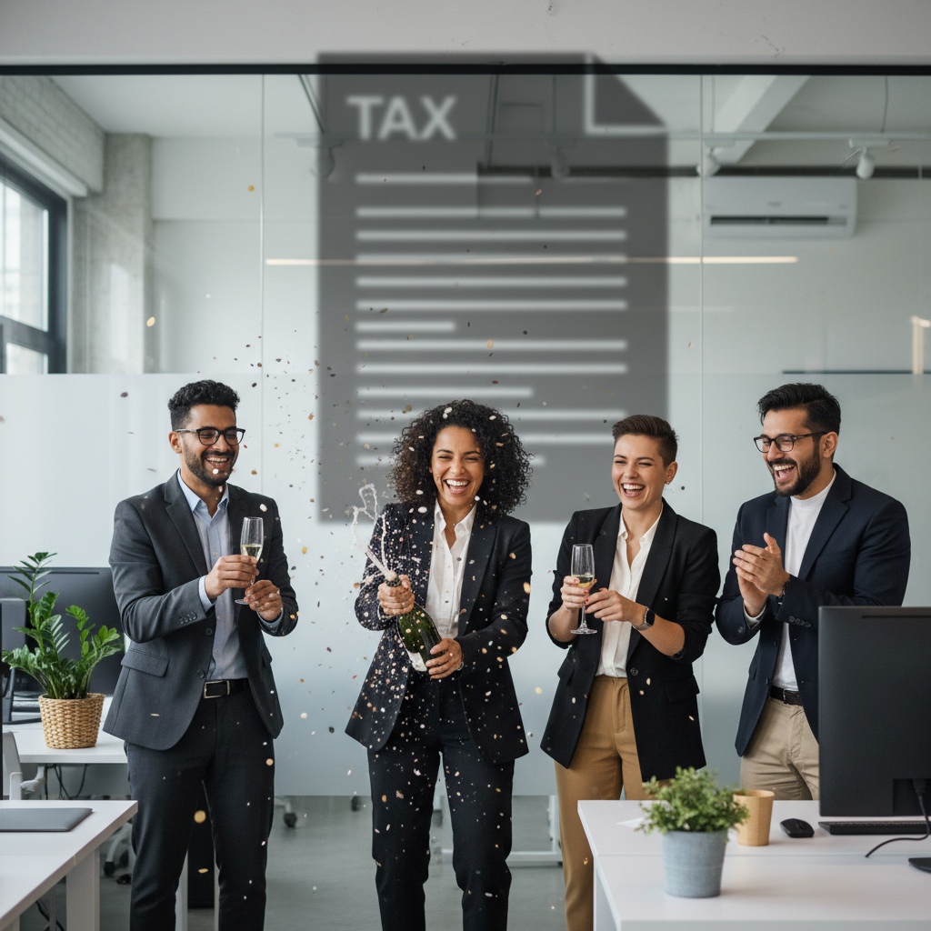 Startup team celebrating their recent funding round.