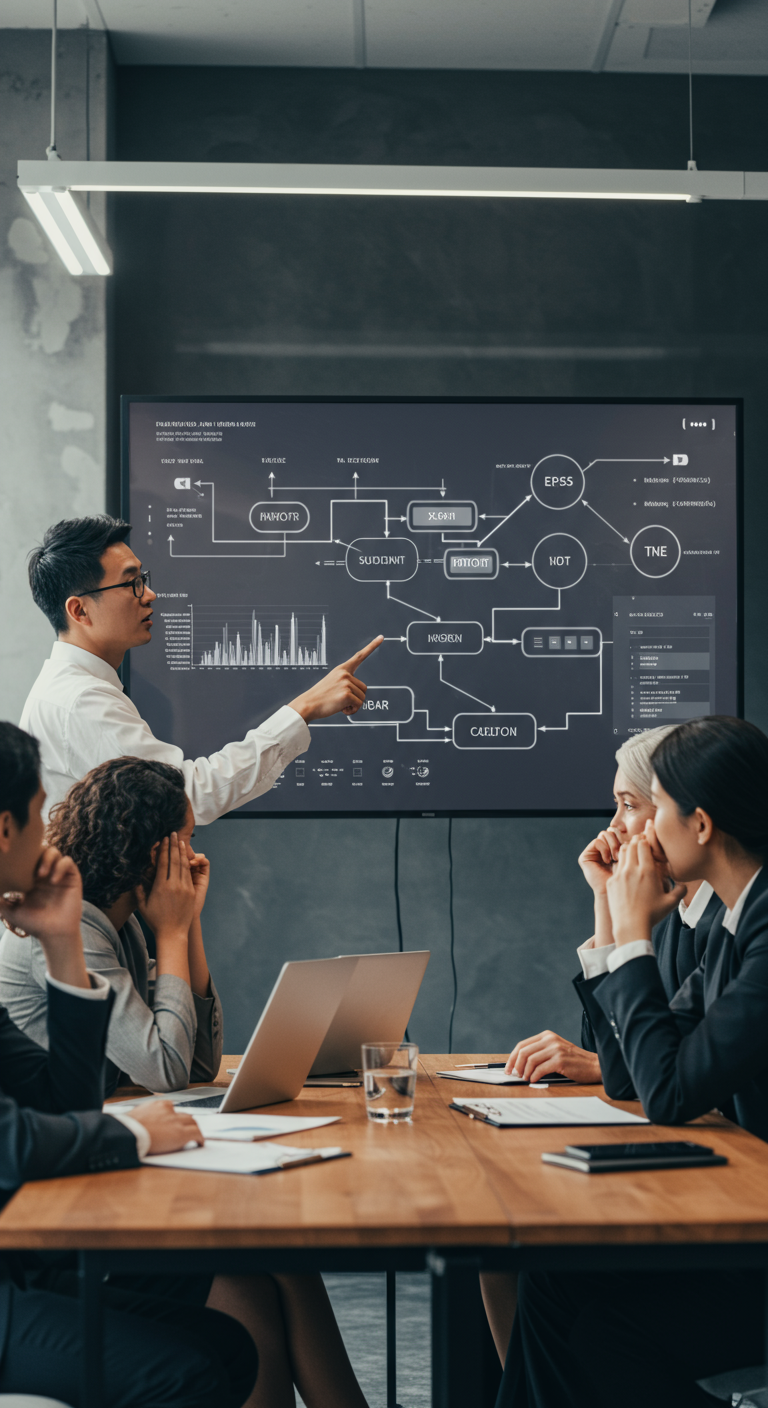 An auditor presenting a critical finding to executives in a meeting.