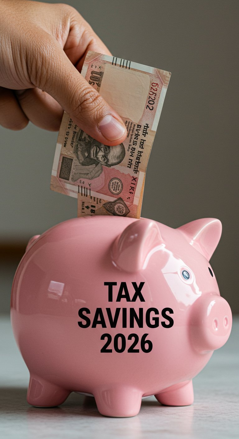 Hand putting money into a piggy bank for 2026 tax savings.