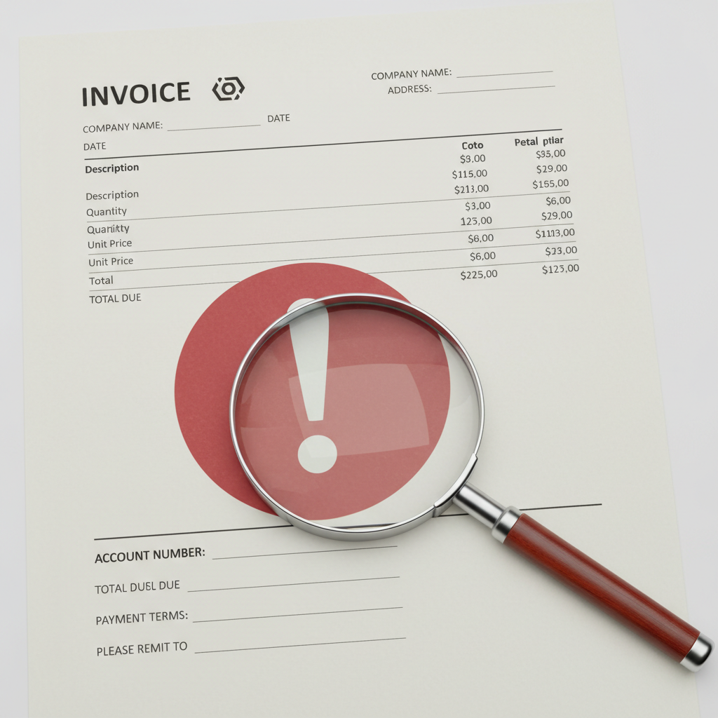 An invoice with a red warning symbol highlighting a missing Corporate Identity Number in the footer.