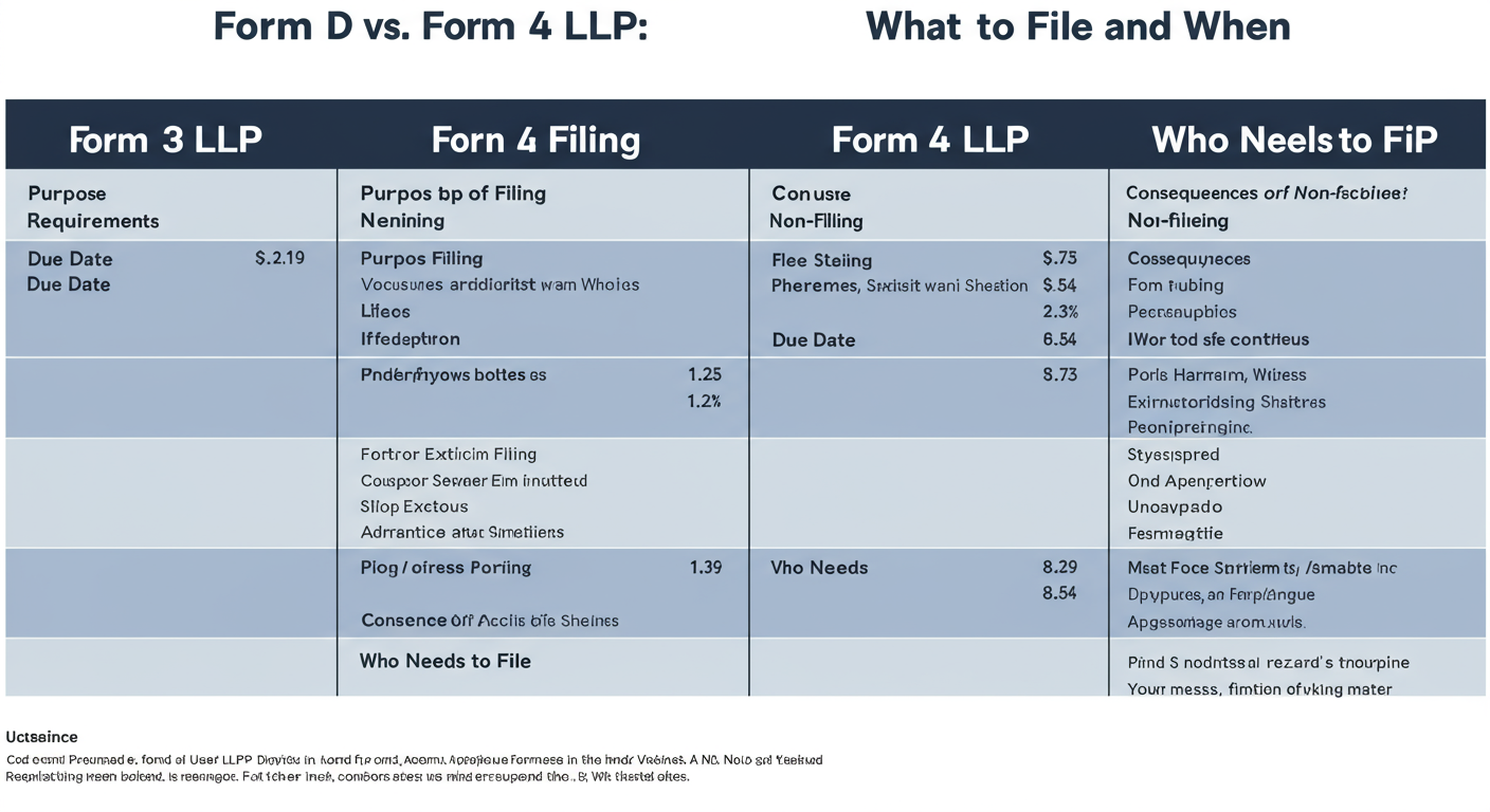 Form 3 LLP filing - detailed comparison table as a high-quality graphic titled 'Form 3 LLP vs. Form 4 LLP: What to File and When'