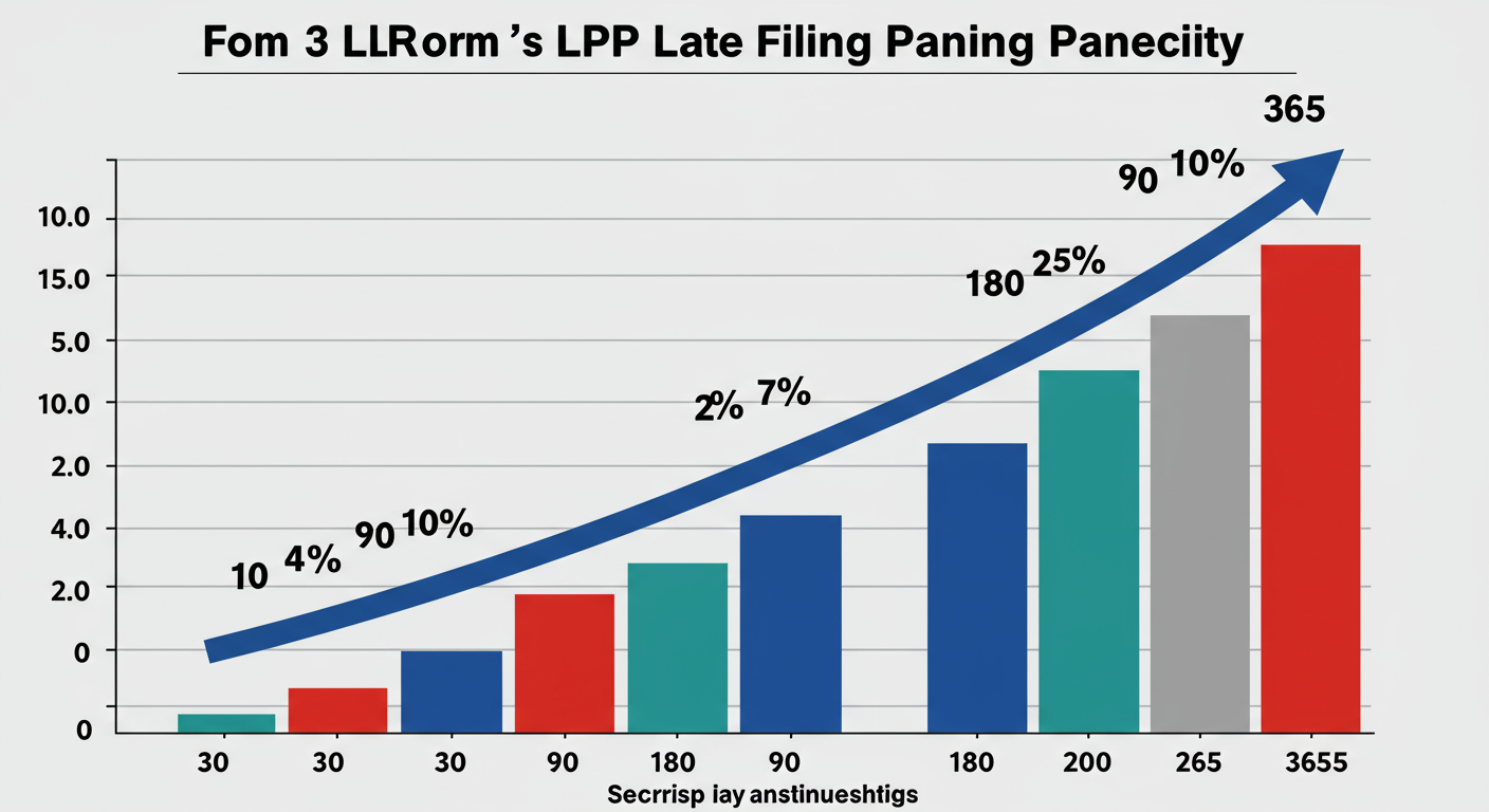 Form 3 LLP filing - educational infographic with a ticking clock and a rising bar graph showing the exponential growth of the Form 3 LLP late filing penalty over 30, 90, 180, and 365 days