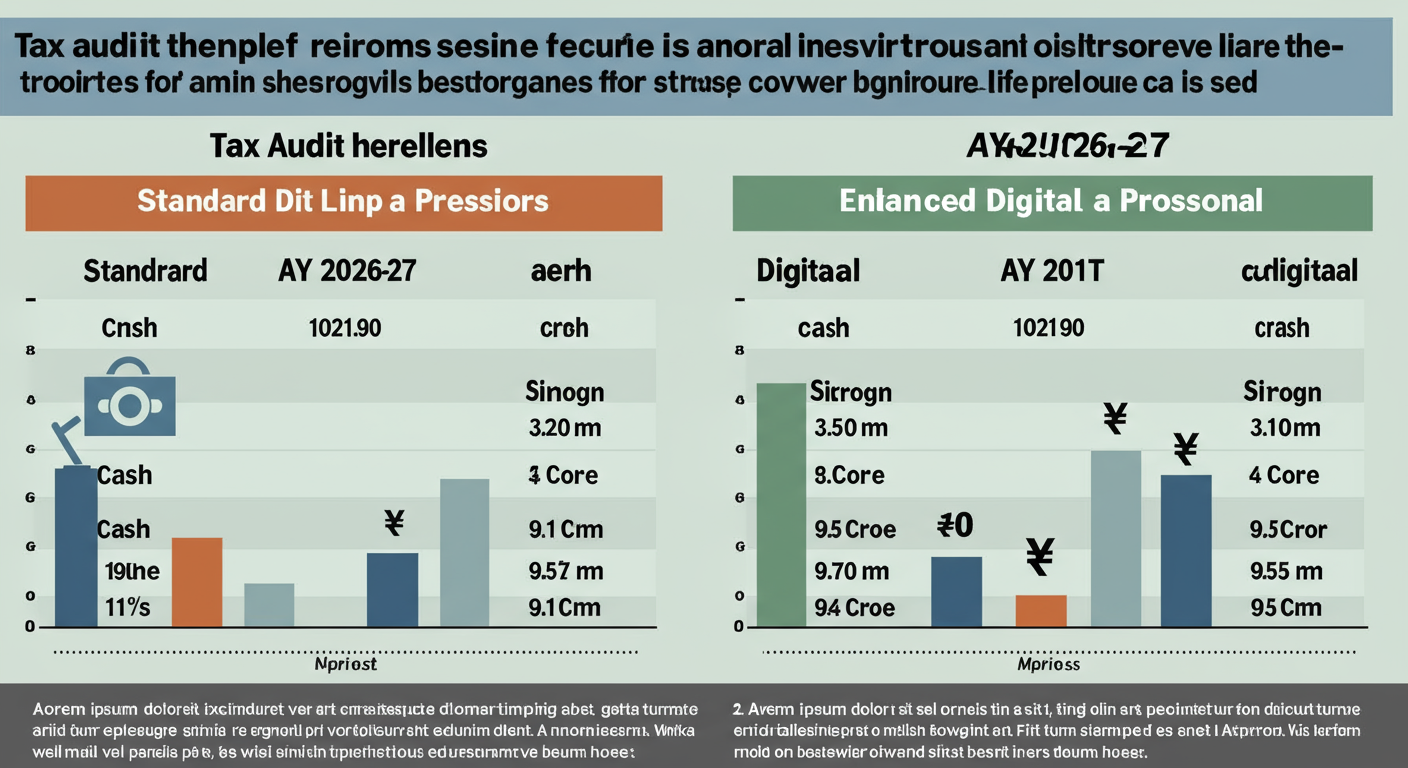 Tax Audit Limit for AY 2026-27: The Ultimate Guide (2026) 1 tax audit limit for AY 2026-27 - High-quality infographic comparing the tax audit thresholds for businesses and professionals for AY 2026-27, visually separating the standard limit (e.g., ₹1 Crore) from the enhanced digital limit (e.g., ₹10 Crore) with clear icons for 'cash' and 'digital'.