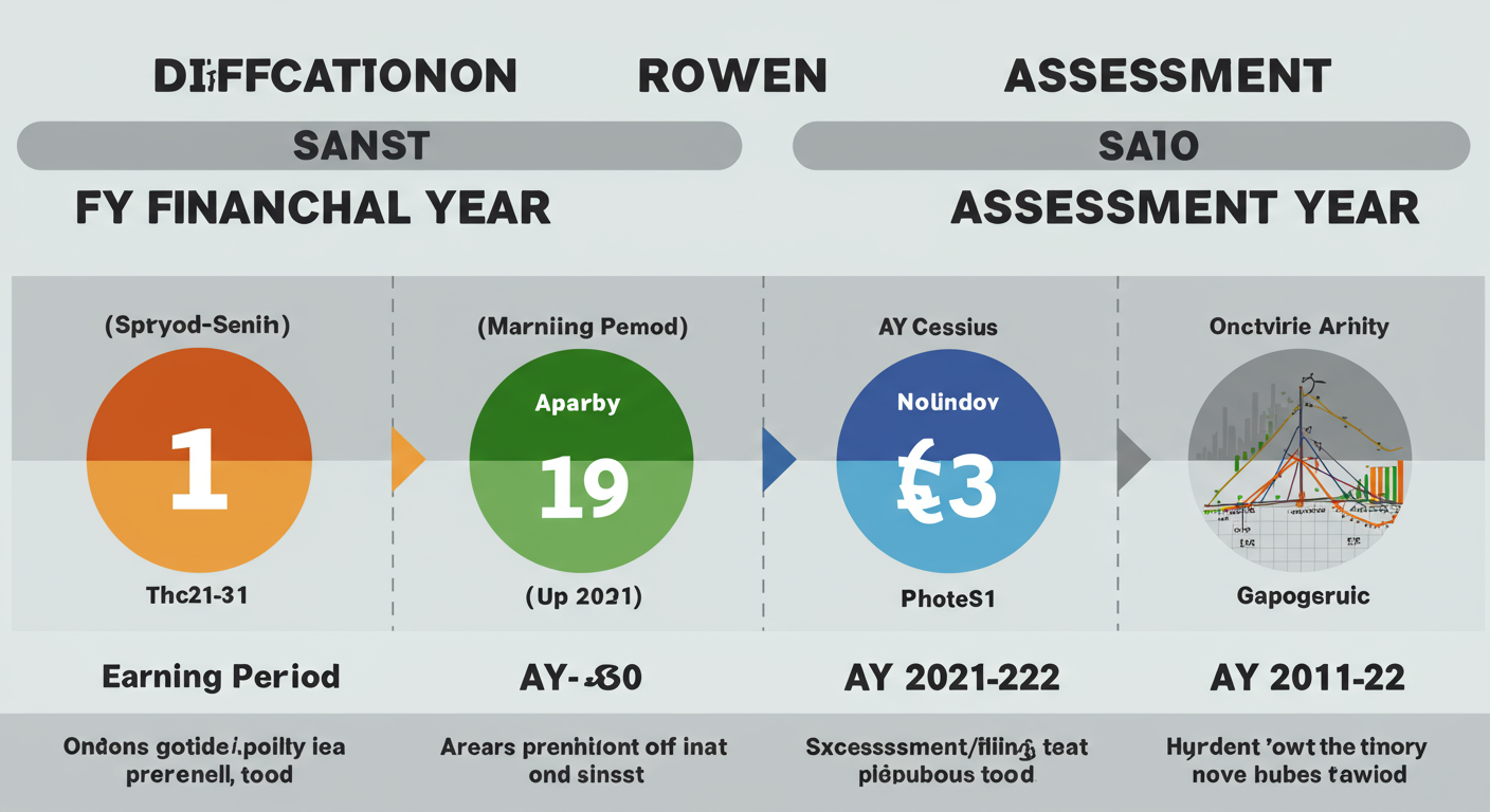 TDS rates for FY 2020-21 - Educational infographic clearly explaining the difference between Financial Year and Assessment Year. FY 2020-21 (April 1, 2020 - March 31, 2021) is the 'earning period'. AY 2021-22 (starting April 1, 2021) is the 'assessment/filing period'.