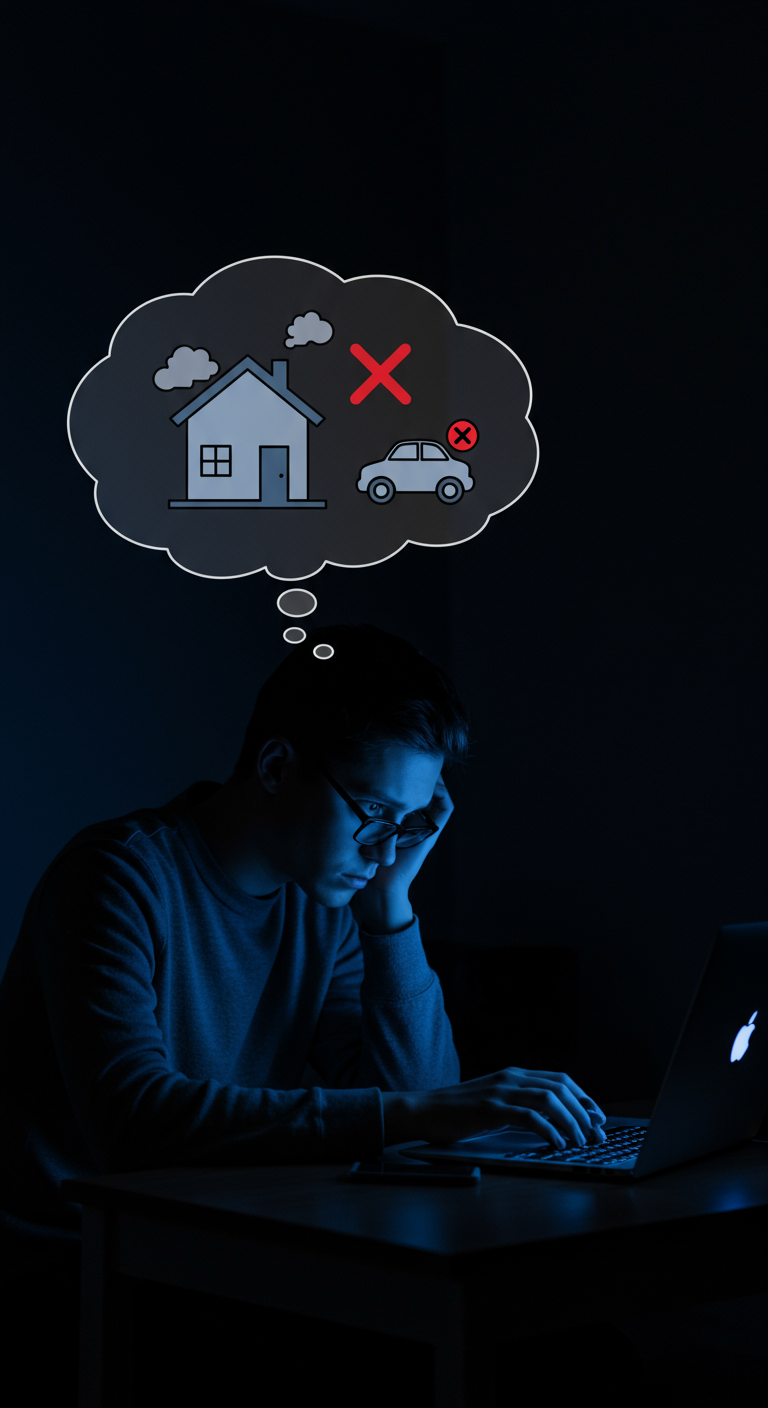 A worried entrepreneur thinking about the risk of losing their personal assets due to business debt.