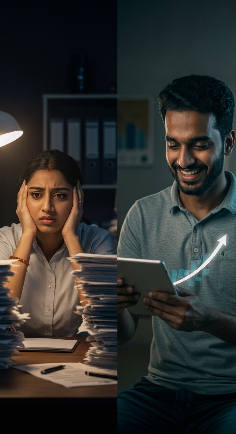 A comparison of a stressed entrepreneur versus a relaxed one.